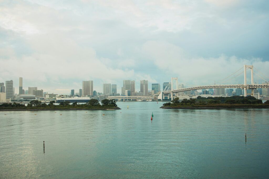 cityscape with river and skyscrapers