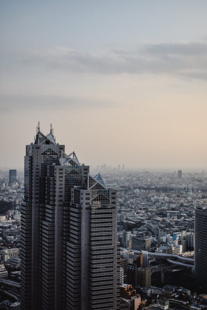 aerial view of city buildings