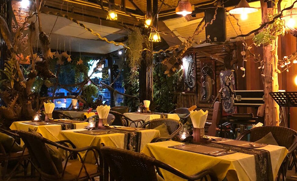 restaurant table and chairs