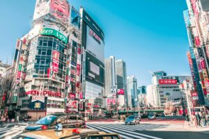 cars in the middle of city road