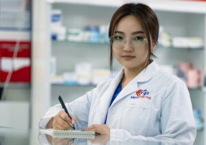 young pharmacist writing notes